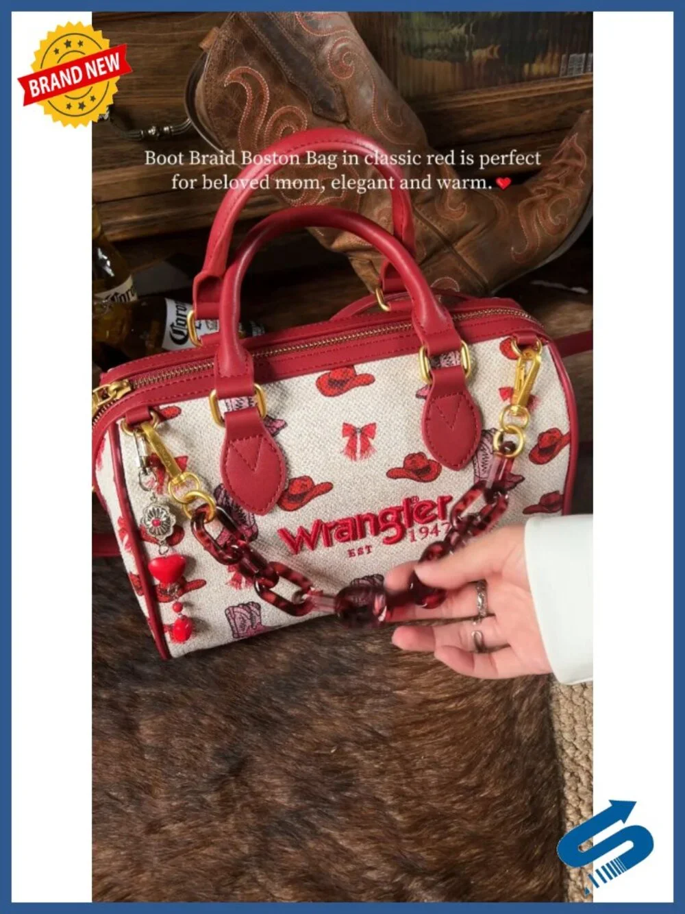 Wrangler Rodeo Icons Top Handle Handbag Western Satchel Barrel Bag with Chain
